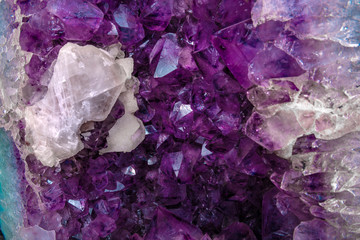 Macro raw mineral amethyst stone with calcite 