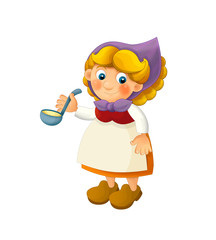 Cartoon farm character happy farmer woman isolated on white background - illustration for children