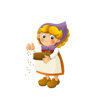 cartoon girl sowing seeds, purple bonnet clip art preview