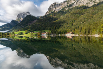 Fototapeta na wymiar Stunning view of Hintersee and Alps in Ramsau, Bavaria, Germany
