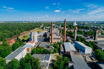 Aerial view on industrial factory area in city, manufacturing  in city