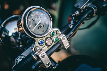 Fototapeta premium Motorcycle speedometer in close up view, speed meter 