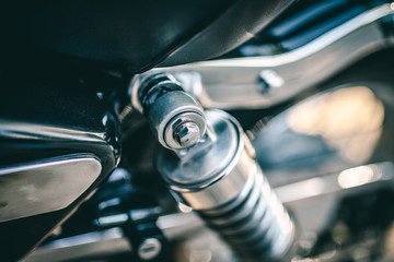 Close up view on motorcycle suspension parts 