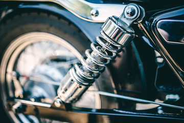 Obraz premium Close up view on motorcycle suspension parts 