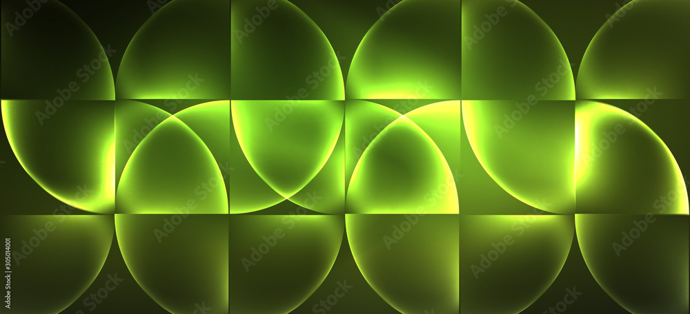 Fototapete techno glowing glass geometric shapes vector background, futuristic dark template with neon light ef