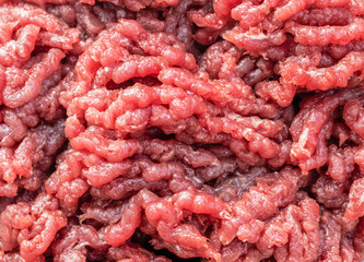 Background in the form of fresh ground beef, close-up