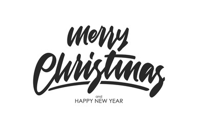 Fototapeta premium Handwritten calligraphic brush type lettering of Merry Christmas on white background.