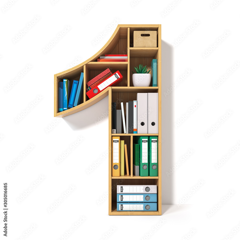 Poster number 1. alphabet in the form of shelves with file folder, binders and books isolated on white. arc