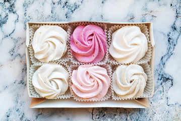 Beautiful delicious dessert. Zephyr in the shape of flowers roses.