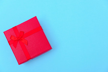 Happy New Year and Christmas 2020 or valentine day, top view craft paper wrapped present red gift box craft