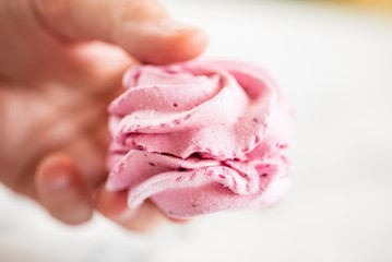 Beautiful delicious dessert. Zephyr in the shape of flowers roses.