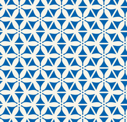 Japanese Blue Hexagon Flower Seamless Pattern