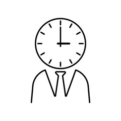 Businessman clock head icon. Outline thin line flat illustration. Isolated on white background. 