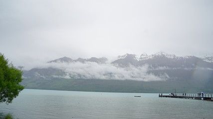The heavy foggy and rainy weather in the spring time  in Glenorchy , New Zealand