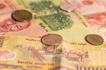 Vietnamese dong VND banknotes and coins