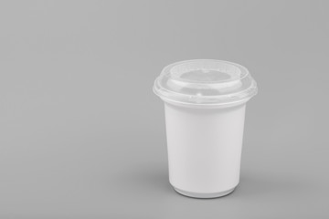 Blank plastic dairy container. Tub Bucket Container For Dessert, Yogurt. copy space