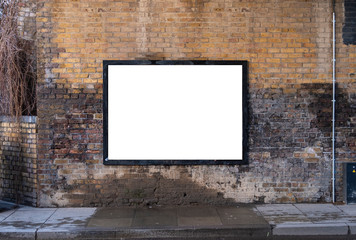 Billboard blank on brick wall near road for outdoor advertising poster artwork mockup