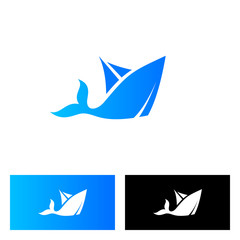 ship and fish logo design