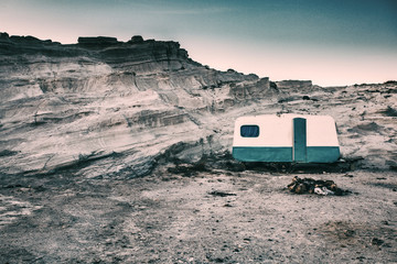 caravan on the deserted beach