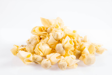 Sacchettini pasta on a white background