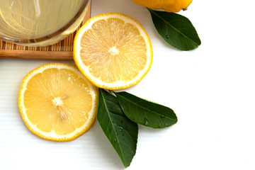 lemon juice white lime and mint isolated on white background