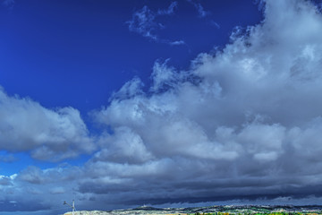 Castilla-la Mancha, Spain: 11.03.2019; The  design of heavy clouds i the autumn sky
