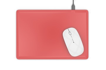 Fototapeta premium Blank Wireless Charging Mouse Pad with computer mouse for branding or design presentation. 3d render illustration.