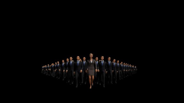 Businessmen lead by a businesswoman, hd, Alpha Channel