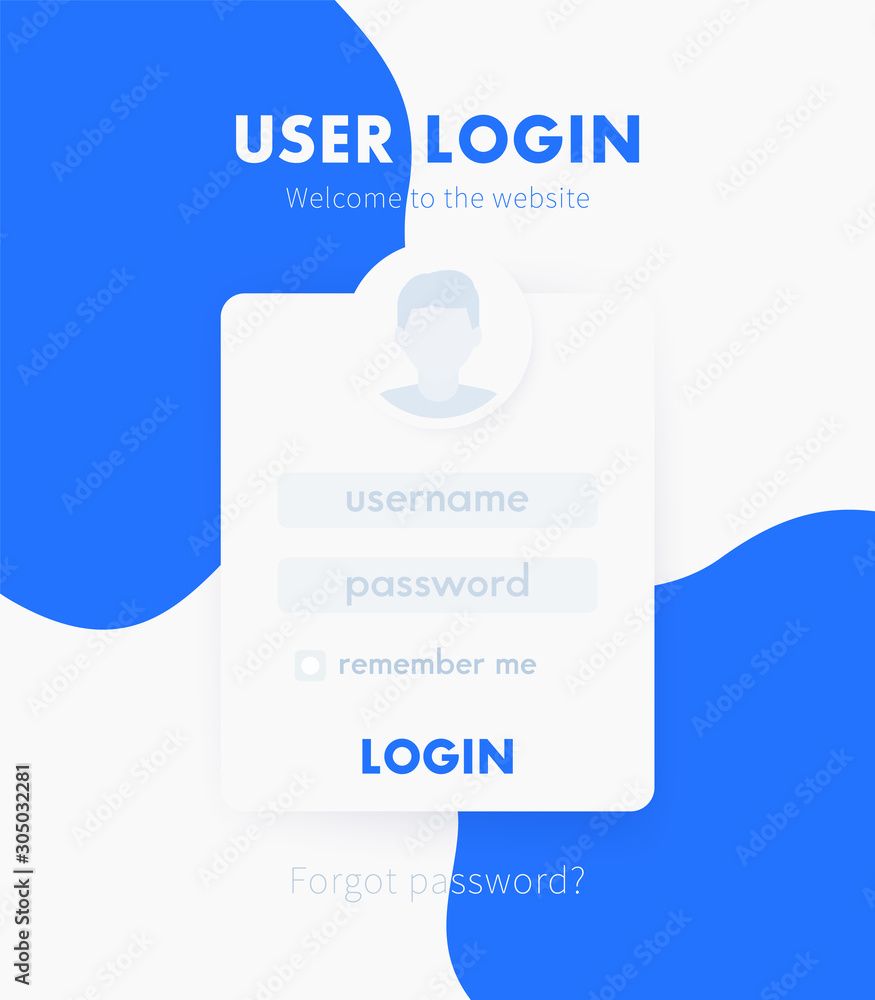 Poster user login window design, web page vector template