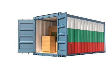 Freight Container with Bulgaria flag isolated on white - 3D Rendering