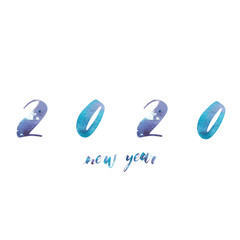 2020 New Year. Winter holiday lettering typography for New Year 2020 celebration. Watercolor illustrations.