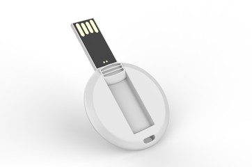 Round card pendrive round card shape usb flash drive for promotional branding. 3d render illustration.