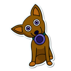 dog with a bowl in his mouth. isolated sticker vector illustration