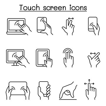 Touch Screen Icon Set In Thin Line Style