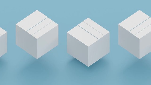 Abstract Isometric Animation. Modern Flat Motion Design. White Cubes on Blue Background