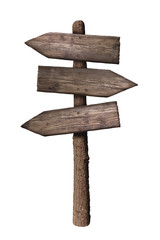 Arrow Wooden Directional Sign Isolated On White Background