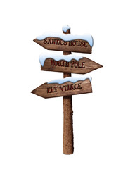 Arrow Sign Showing the Way to Santa's House and North Pole Isolated On White Background