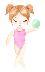 Watercolor gymnast girl. Hand painted illustration isolated on white background.