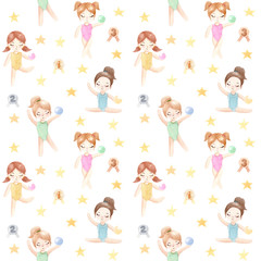 Watercolor gymnast girl. Hand painted illustration isolated on white background.