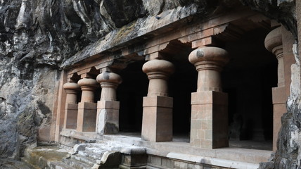 Fototapeta premium Mumbai, Maharastra/India- November 03 2019: Ancient Elephanta caves situated on an island near Mumbai. Lost temples of the east.