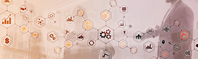 Abstract technology industrial Business process organisation structure website header banner.