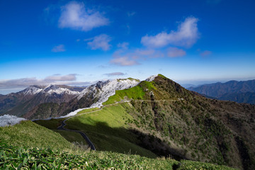 mountain landscape with blue sky and clouds