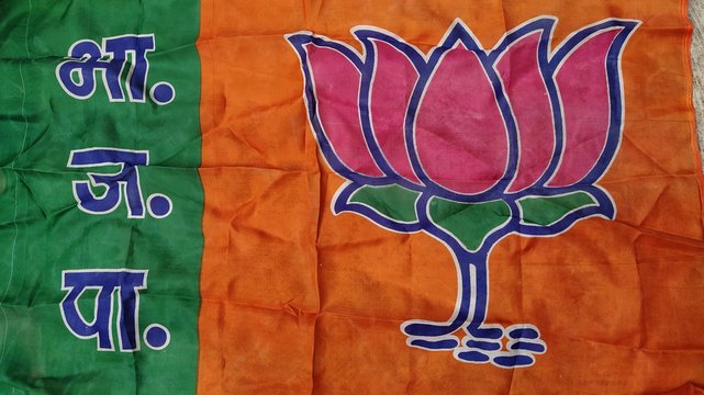 Mumbai, Maharastra/India- October 10 2019: Flag of BJP- a political party contesting election in india.