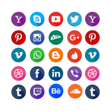 Collection of popular social media logo: Facebook, twitter, instagram, youtube, linkedin, vimeo. Social media icons. Realistic set. Vector illustration. Vinnitsa, Ukraine - November 23, 2019