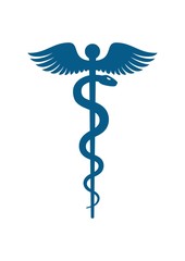 Medical symbol - Staff of Asclepius or Caduceus with wings icon isolated on white background.