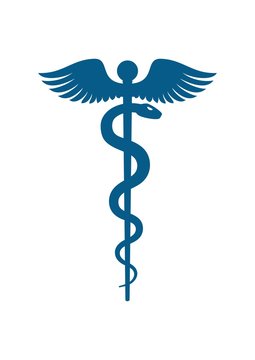 Medical symbol - Staff of Asclepius or Caduceus with wings icon isolated on white background.