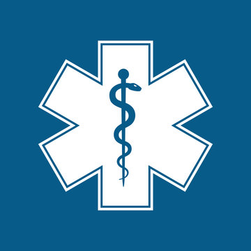 Medical symbol of the Emergency - Star of Life flat icon in square isolated on white background. EMS, First responder.