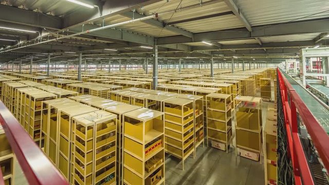 View of automated warehouses for online stores, Internet of things. (time-lapse)