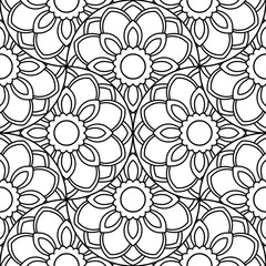 Abstract mandala fish scale seamless pattern. Ornamental tile, mosaic background. Floral patchwork infinity card. Arabic, Indian, ottoman motifs. Vector illustration. 