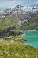 View of the Hoher Tenn and the Mooserboden reservoir in Kaprun